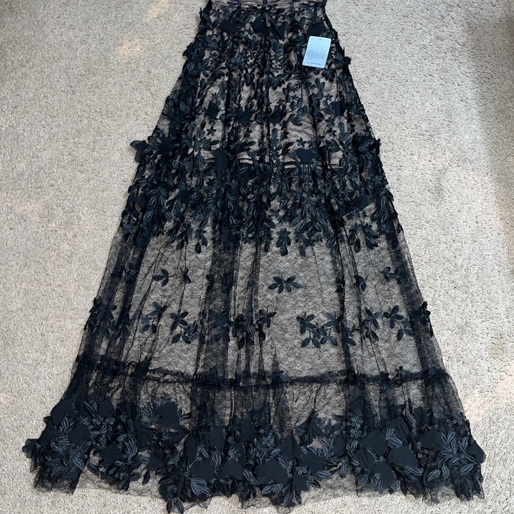 Dress the Population Anabel Embroidered Bustier Floral Sheer Lace Gown Black XXS - Picture 8 of 15